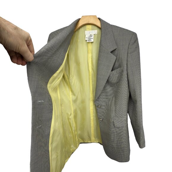ESCADA VTG Power 100% Wool Longline Academia Houndstooth Gray Blazer Eu 36 Us 4 - Picture 8 of 13